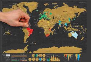 Scratch-off travel map for marking visited destinations