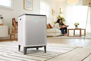 Smart air purifier on a living room table