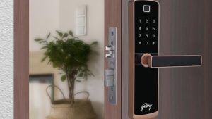Smart lock installed on a door