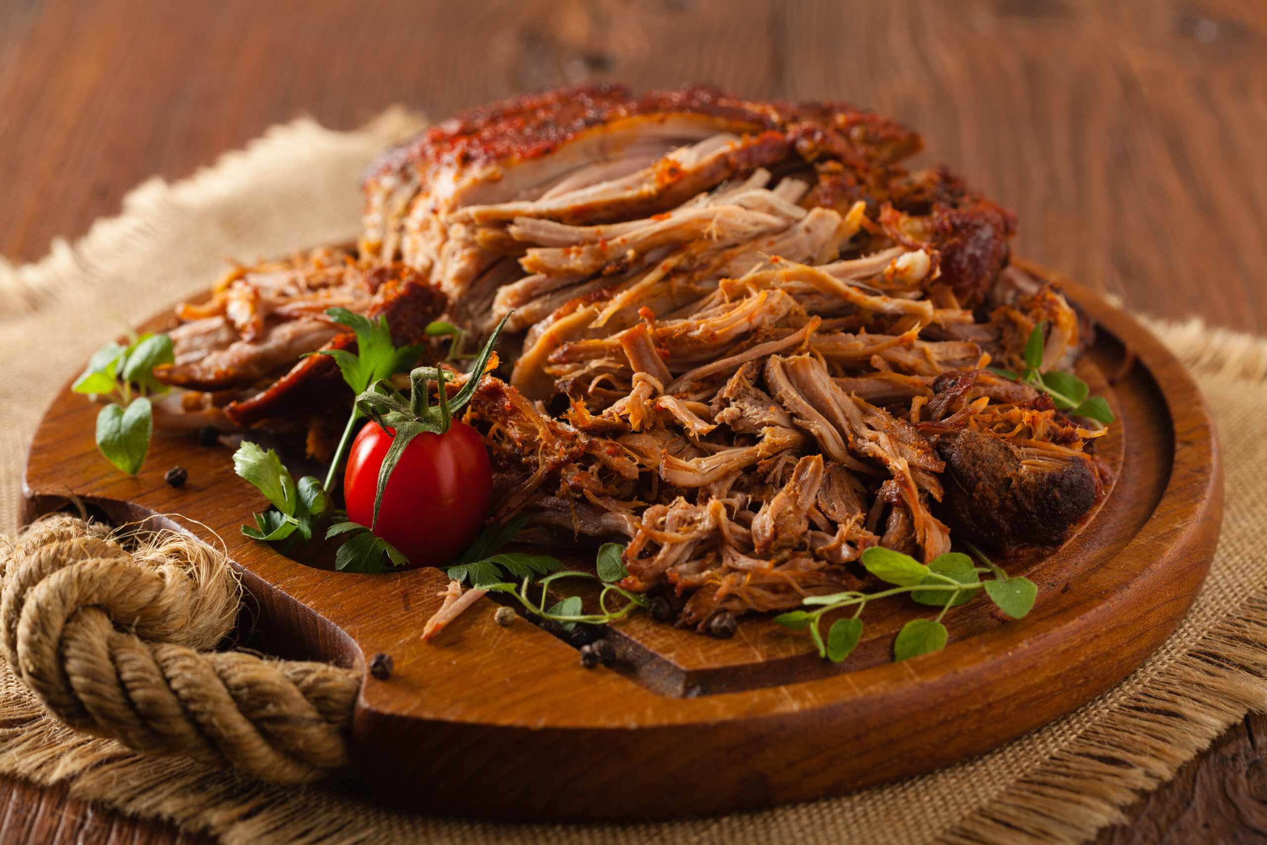 Slow-cooked pulled pork in a pot
